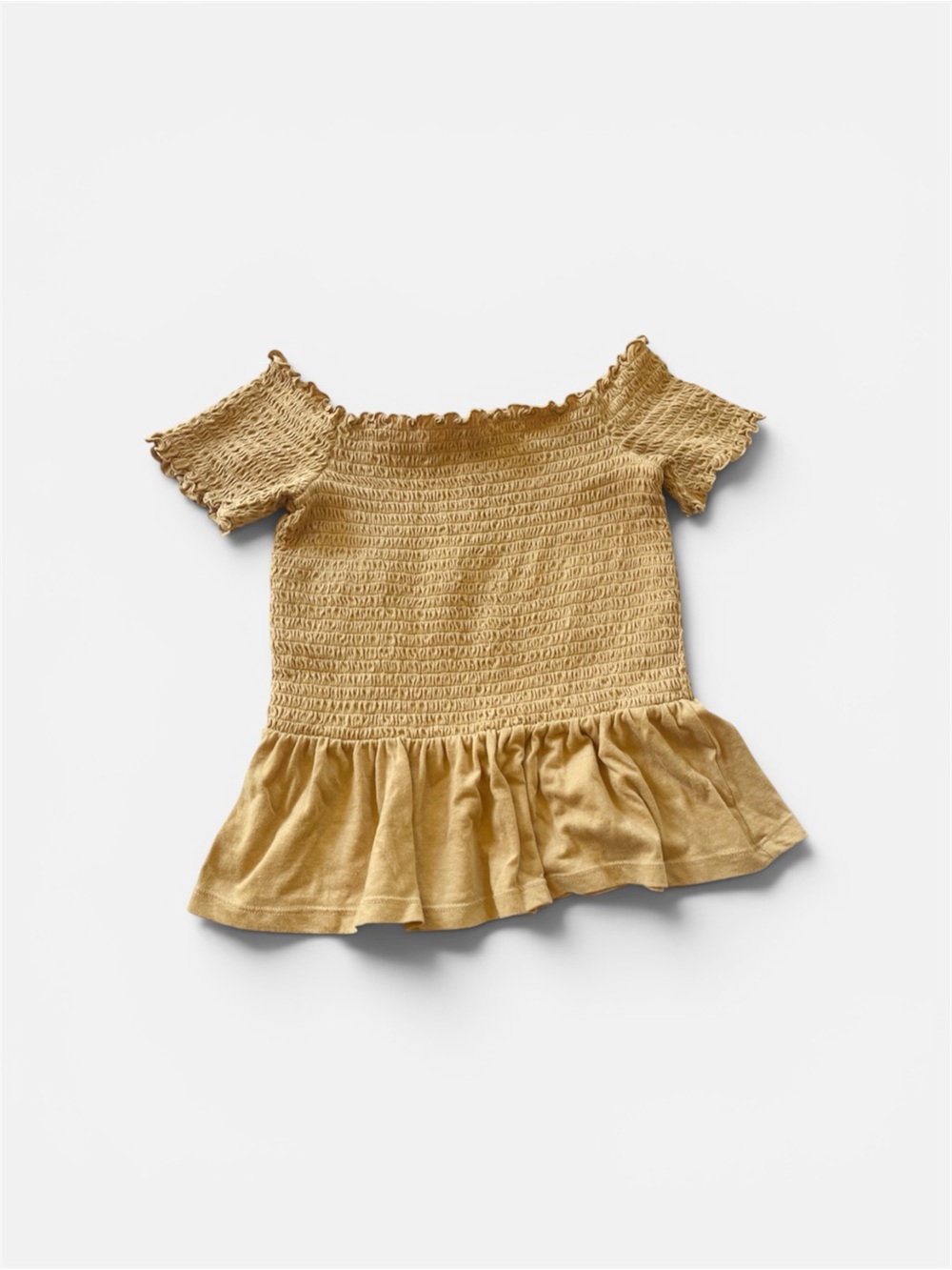 American Eagle Outfitters Mustard Smocked Off-Shoulder Top